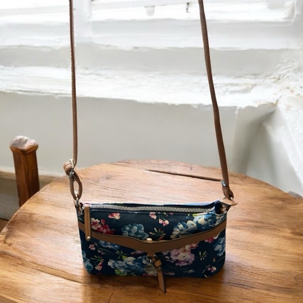 Rosetti Floral and Tan Leather Crossbody Bag with Floral Design